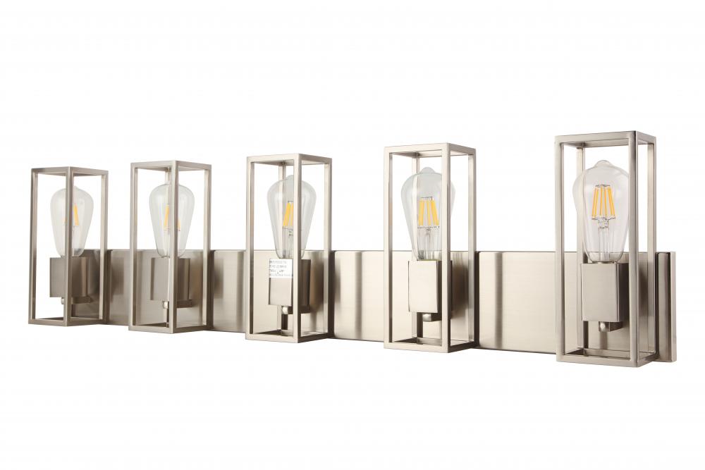 5X 60W E26 vanity in Satin Nickel finish . Dimensions : L=37.8" E=4.5" H=9.5"